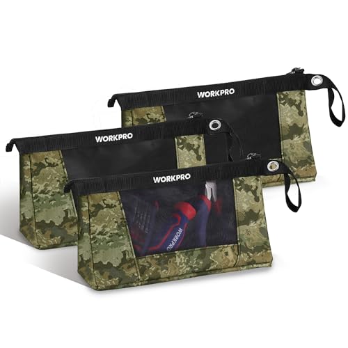 12" Tool Pouches with Zipper, Heavy-Duty Small Tool Bag, Utility small tool pouch for Tool Organizers and Storage, Mini Tool Bag, 3 Pack, Camo
