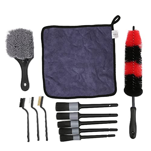 11-Piece Car Detailing Brush Set with Microfiber Towel for Wheels