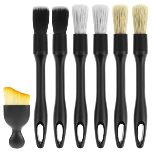 Car Detailing Brush Set for Interior & Exterior Cleaning, 7Pcs Ultra Soft to Hard Bristle Brushes for Dashboard, Leather, Wheels & Emblems, Auto Detailing Tools for Deep Car Care