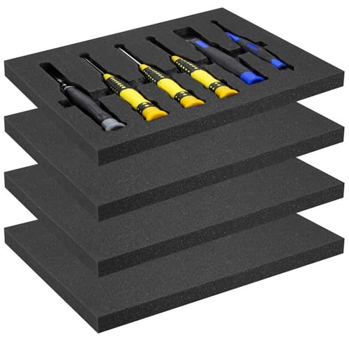 4pcs High Density Packing Foam Sheets, Black Polyurethane Foam Padding, Cushioning Foam Inserts for Cases, Shipping, Storage Drawer - 16" X 12" X 1"