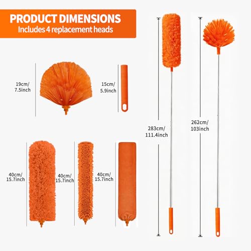 Cobweb Duster with Extension Pole,Cleaner Outdoor 110" Telescoping Extended Sspider Brush, Dusting Kit,Long Handle Reach for High Ceilings and Fans,Microfiber Webster Remover Tools Feather Dusters - view 2