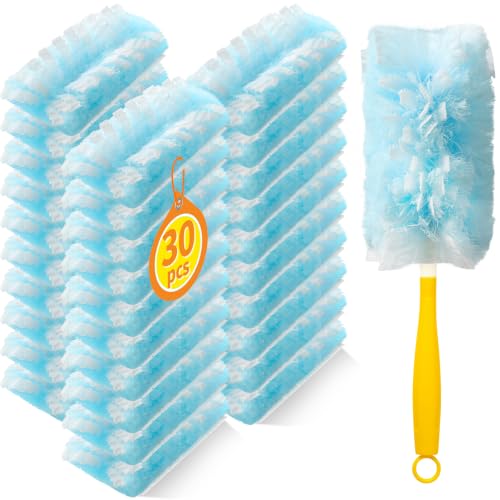 30 Count Microfibre Feather Duster Refills Compatible with Swiffer Dusters, Disposable Static Dust Removal Refills, Multi-Surface Duster with 1 Pcs Short Handle(Unscented, Pack of 1)