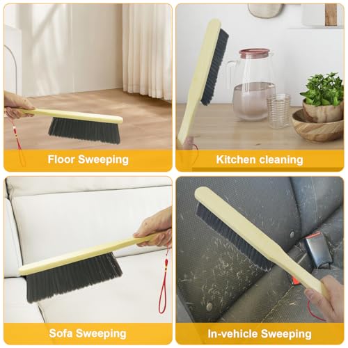 2 Piece Wooden Hand Broom, Dust Brush,Bench Brushes,Soft Bristles, Long Fireplace Brush with Wood Handle for Clothes Household Cleaning, Counters, Beds, Sofas, Car Fireplaces, Benches, Furniture - view 4