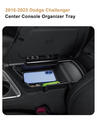 Center Console Organizer For 2015-2023 Dodge Challenger - Armrest Box Storage Tray Compatible with 2015-2023 Challenger Accessories - Center Console Armrest Organizer Solid ABS with Anti-Slip Mat - view 2
