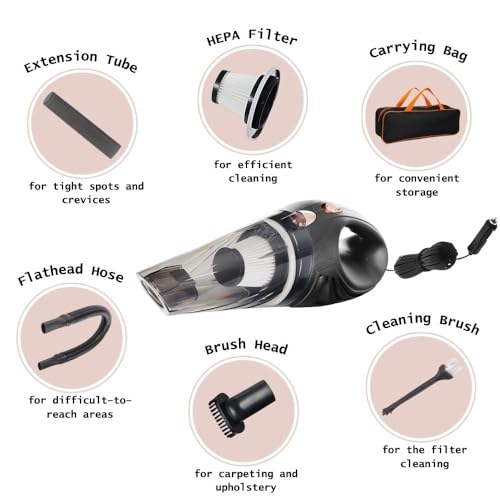 Black Handheld Portable Car Vacuum Cleaner, 120W 12V Corded Vacuum, Copper Feature, Car Interior Detailing, Compact Auto Vacuum, Powerful Car Cleaning Kit, Travel Essentials, Car Accessories - view 3
