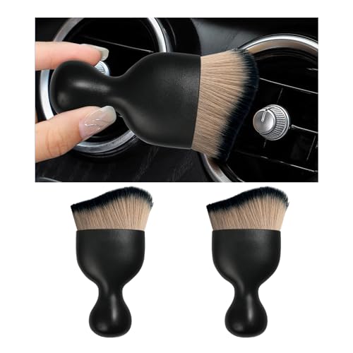2PCS Car Interior Dust Brush, Soft Scratch Free Auto Detailing Brushes, Universal Vehicle Interior Cleaning Tool for Automotive Dashboard, Air Vents, Leather (Brown & Black)