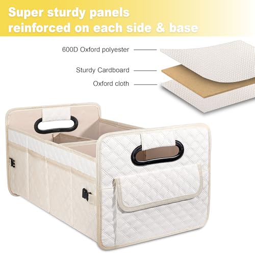 Car Trunk Organizer for SUV, Car Storage Organizer Collapsible Multi Compartment Container Box Adjustable Car Accessories for Women Men, Beige - view 4