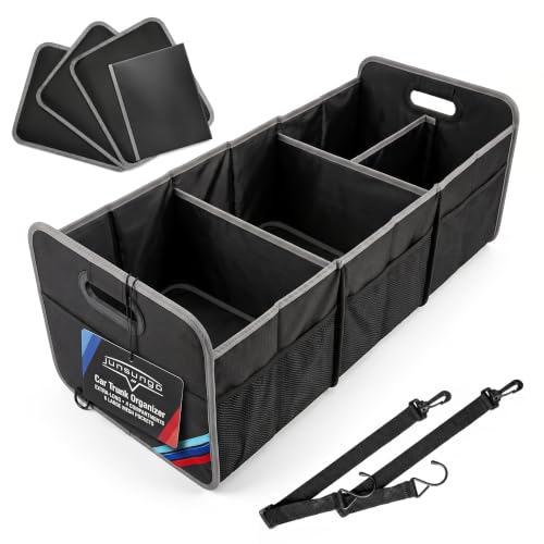 XL Car Trunk Organizer, 4 Compartments, 94L Capacity, Oxford Polyester 600D Material, Easy Fold and Store, Prevents Sliding