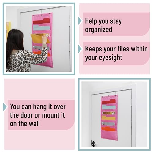 Hanging Wall File Organizer, 6 Pocket, Pink - view 6