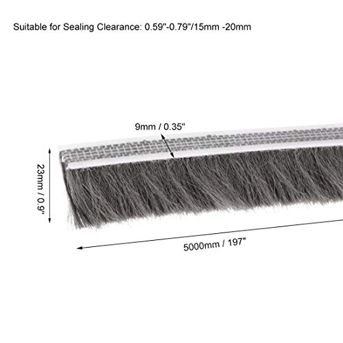 Brush Weather Stripping, Adhesive Felt Door Seal Strip Weatherstrip Door Sweep Brush for Door Window 197Inch l x 0.9 Inch W (5000mm x 23mm) Gray - view 2