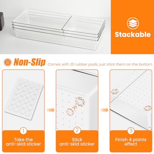 22 Pcs Drawer Organizer Bins, Acrylic Non Slip Kitchen Drawer Organizers Storage Tray Divider, Multifunctional Storage for Cosmetics, Bathroom, Tools, Kitchen and Office - view 3
