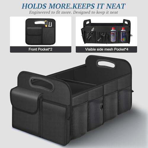 Trunk Organizer, Collapsible Waterproof car Trunk Organizer for SUVs & Sedans, Car Storage Organizers with Reinforced Handles, Car Accessories for Women and Men, 2 Compartments, 52L, Black - view 4