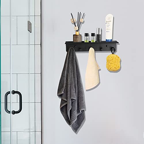 Bathroom Towel Rack Wall Mounted, Rustproof Aluminium Shelf with 5 Bath Robe Hook, Decor Display Storage, Hot Tub Accessories, Hanging Hanger for Hat, Key, Bag Holder, Bathtub - view 2