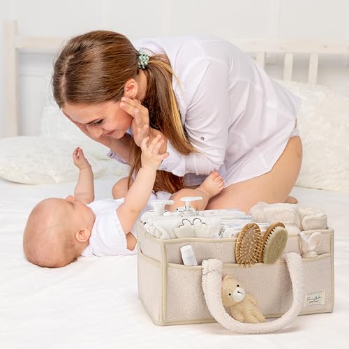 Baby Diaper Caddy Organizer with Handle, Boy & Girl Shower Gift Basket, Portable Diaper Storage Basket Bin for Wipes, Newborn Baby Essentials Registry Search Must Haves, Car Caddy Organizer - view 3