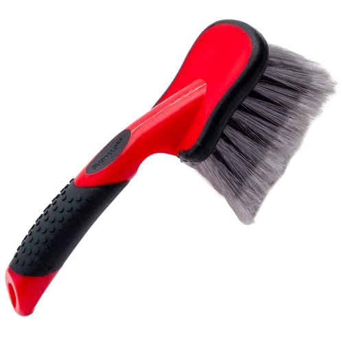 Car Wash Brush, Wheel and Fender Brush, Short Handle Tire Cleaner for Car Detailing, 10 Inch, Red/Black