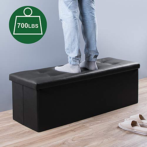 43 Inch Folding Storage Ottoman Bench Hold up 700lbs Ottoman with Storage Chest Foam Seat Padded Foot Rest Stool Faux Leather Bedroom Bench with Storage Coffee Table Black - view 4