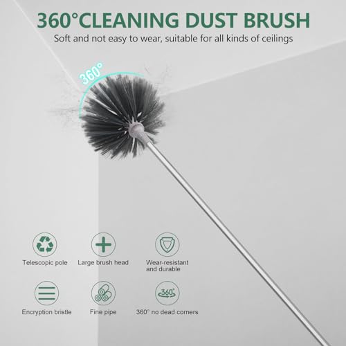 Dusters and Cobweb Brush with Extension Pole for Cleaning, Gray - view 4