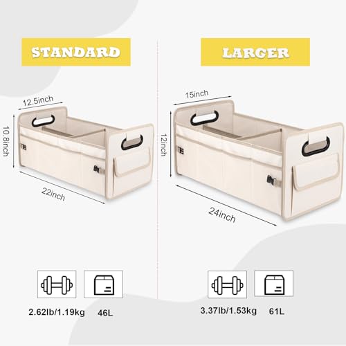 Car Trunk Organizer, Car Organizers and Storage Collapsible Multi Compartment Container Box, Adjustable Car Accessories for SUV Sedan Truck, Standard Size, Beige - view 5