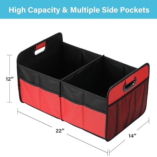 Car Trunk Organizer, 2 Compartments Collapsible Trunk Storage, Anti-slip Design, Made of Waterproof 600D Oxford Polyester, Suitable for SUV, Minivan, Standard Size, Red, 2 Pack - view 2