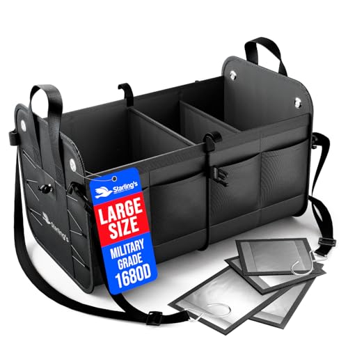 Car Trunk Organizer – Large Collapsible Storage Box with Adjustable Compartments – Heavy-Duty Cargo Organizer for SUV, Truck & Car – Non-Slip Waterproof Trunk Storage Bin for Groceries & Tools