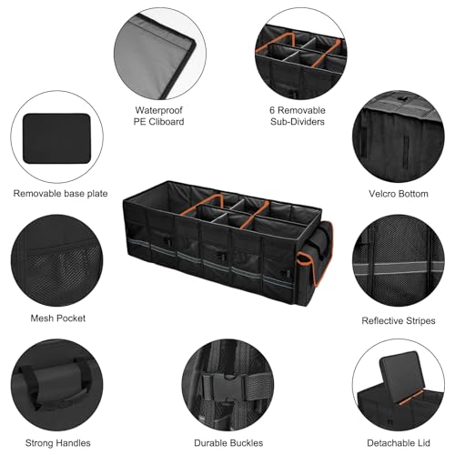 Car Trunk Organizer and Storage with Lid & Removable Leakproof Cooler Bag, Car Accessories 6 Removable Dividers for Custom Space, Collapsible Large Trunk Organizers Interior for SUV Sendan with Cover - view 6
