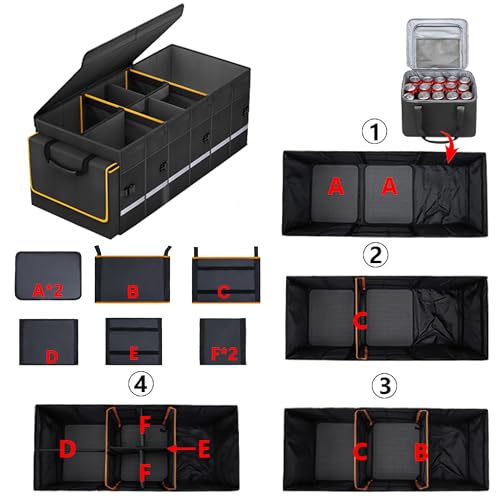 Car Trunk Organizer and Storage with Lid & Removable Leakproof Cooler Bag, Car Accessories 6 Removable Dividers for Custom Space, Collapsible Large Trunk Organizers Interior for SUV Sendan with Cover - view 2