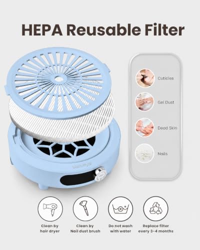 Nail Dust Collector, Cordless, Low Noise with LED Display, Blue - view 6