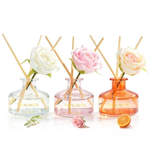 Reed Diffuser Set 3 Pack Rose Clean Linen Citrus Scented Air Freshener, Reed Diffusers for Home 3.38oz Each, Long Lasting Home Fragrance for Home Bathroom Office Decor, Women Birthday