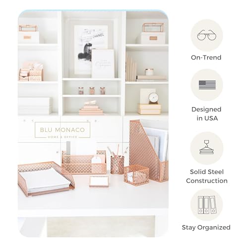Rose Gold Desk Organizer Set | 6 Piece Metal Office Desk Organizer with Mail Sorter, Pen Cup, Sticky Note Holder, Magazine File, Card Holder, Paper Tray | Desk Organizers and Accessories - view 4