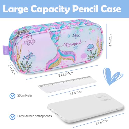 Kids Pencil Case for Girls-Soft Zipper Large Capacity Pencil Pouch for Girls Pencil Case for School Pencil Bag for Toddler (Purple Mermaid) - view 4
