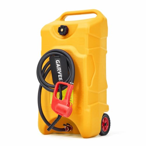 16 Gallon Gas Can, Fuel Tank Container with LE Fluid Transfer Manual 10 FT Siphon Pump, Portable Diesel Gas Storage Caddy w/Wheels for Car, ATV, Weeder, Boat, Tractor,Snow Blower,Generator
