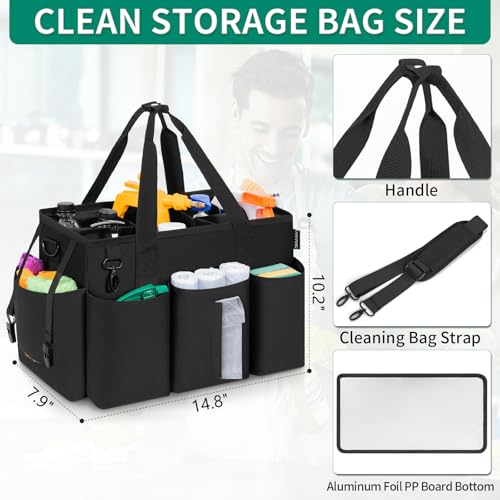 Wearable Cleaning Caddy Bag, Cleaning Supplies Organizer, Black - view 2