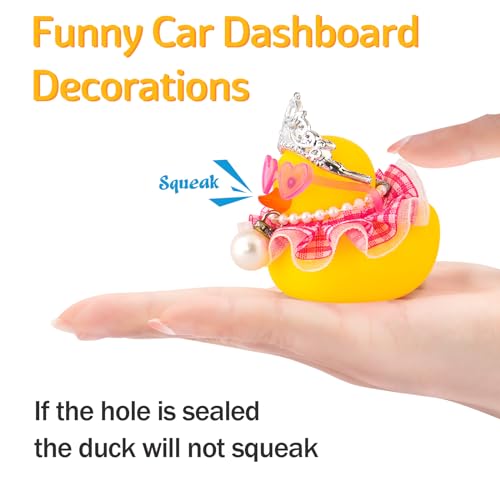 Car Rubber Duck Decoration Cute Princess Car Accessories Car Ducks for Dashboard with Crown Skirt Dress Love Heart Sunglasses Necklace - view 6