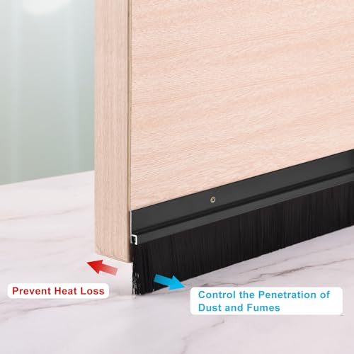 2Pcs Door Brush Bottom Sweep H-Shape Aluminum Alloy Base with 2.4-inch Nylon Brush for Home, Industrial (39-inch L x 3.3-inch W, Black) - view 4