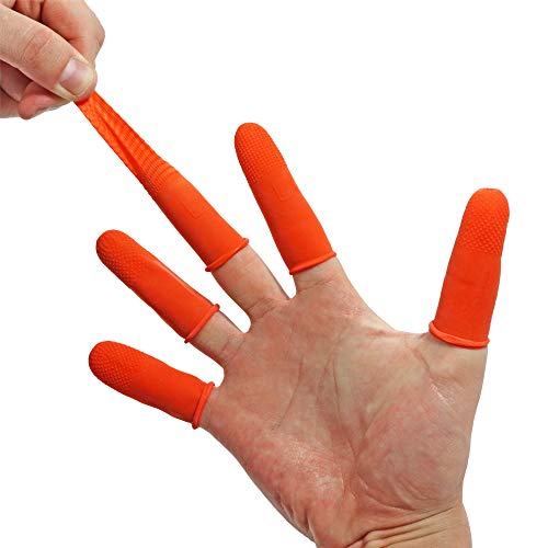 Disposable Latex Finger Cots 100pcs (Large) Orange Anti-Slip, Anti-Static Rubber Fingertips Protective Finger Gloves for Electronic Repair, Painting, Jewelry Cleaning - view 5