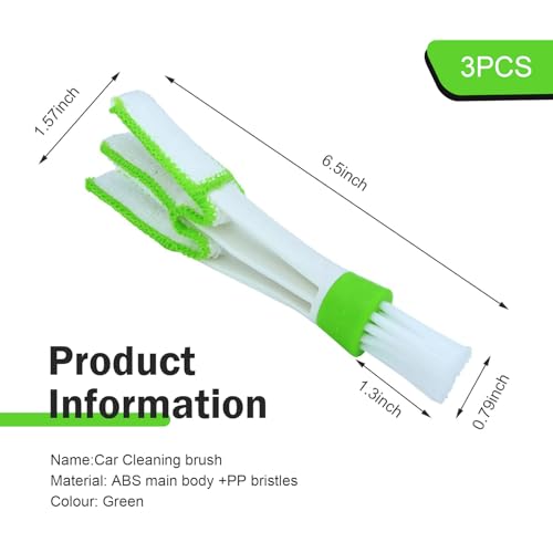 3 PCS Mini Car Air Vent Gap Duster Brush, Double Ended Soft Bristle Dashboard Window Blind Duster, Deep Cleaning Car Interior Dust Remover Tool for Most Cars SUVs Trucks (Green) - view 2