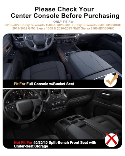 Center Console Organizer Set For 2019-2022 Chevy Silverado 1500/GMC Sierra 1500 & 2020-2023 Silverado/Sierra 2500HD/3500HD Accessories - 2 Pcs Storage Tray Only Fit Full Console w/Bucket Seats(Black) - view 2