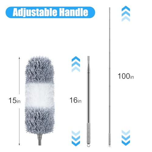 Microfiber Feather Duster, 110 Inch Extendable Telescoping Pole Duster with Bendable Washable Head, Long Handle Cleaning Duster for Ceiling Fan, High Ceiling, Blinds, Furniture and Cars(Gray) - view 4