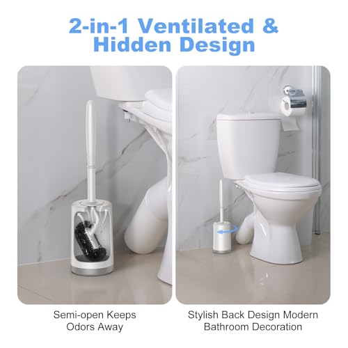 Toilet Bowl Brush Holder Set: Curved Design with Holder for Deep Cleaning Under Rim - Compact Hidden Scrubber for Small Space - Modern RV Bathroom Accessories - White 1 Pack - view 4