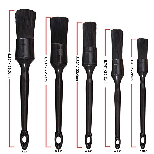 Car Detailing Brush Set, 5 Pack Auto Black Detail Brushes, Comfortable Grip and Scratch-Free Cleaning Brush for Car Interior or Exterior, Wheels, Tires, Engine Bay, Leather Seats, Door Panels, Emblems - view 2