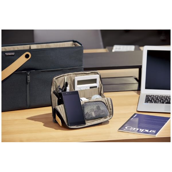 Pencil Case Pouch, Haco-Biz Standing Pen Pouch Bag, Foldable Stand up Pencil Holder Organizer, Large Capacity Portable Pencil Box for Office Supplies, Navy x Khaki (KAHA-HB11B) - view 2