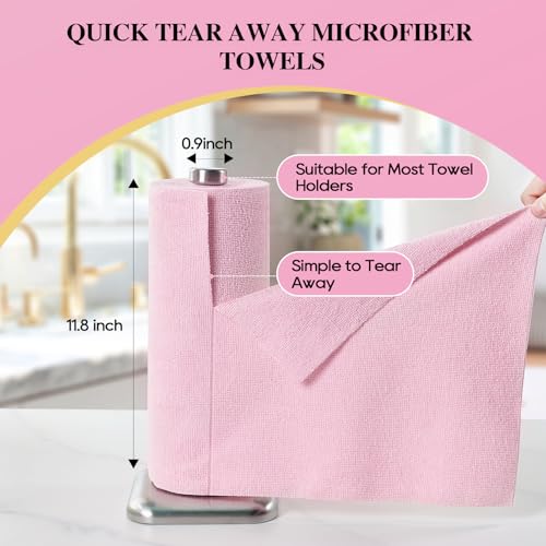 Microfiber Cleaning Cloth Roll 45 Pack, 12"×12", Reusable, Tear Away, Pink - view 2