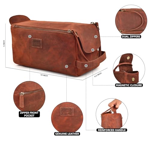 Genuine Leather Toiletry Travel Bag For Men & Women, Red - view 5