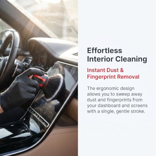 Car Detailing Brush, 5.12" x 2.76" Spherical Soft Bristles Interior Detail Brush with Storage Rack, Waterproof Portable Cleaning Tool for Dashboard Air Vents, Universal for Most Cars (Red) - view 4