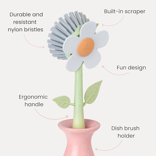 Florganic Dish Brush with Holder, Dish Scrubber, Pink - view 3