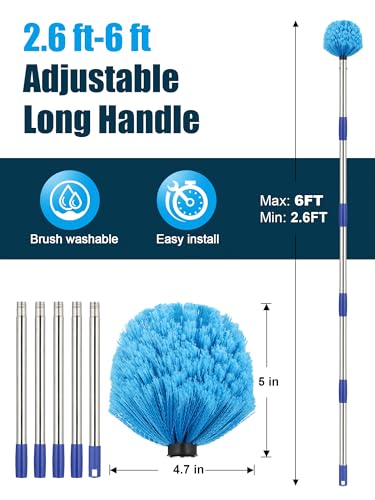Cobweb Duster with Extension Pole, Outdoor Spider Web Brush with 6 ft Long Handle, Metal Cob Web Remover for High Ceilings Fans Indoor Cleaning, Medium-Stiff Bristles Dust Brush, Lightweight Cleaner - view 4