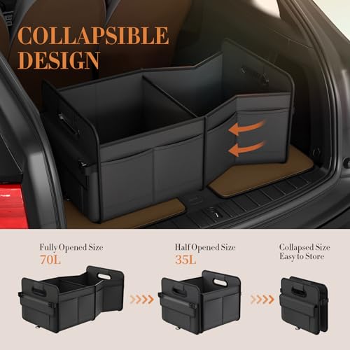 Trunk Organizer For Suv & Sedan,Car Organizers and Storage, Waterproof Collapsible & Adjustable Straps,70L Sturdy Car Organization for Car Accessories, Tools,Sundries,2-3 Compartment（Black - view 5