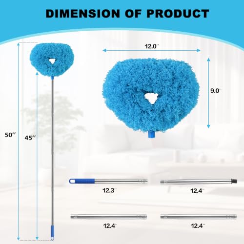 Ceiling Fan Cleaner Duster Reusable Microfiber Ceiling Fan Blade Cleaner Removable Duster with Extension Pole Adjusts 13 to 49.7 Inch for Cleaning Walls Bookshelves Furniture Door Window Top (Blue) - view 6
