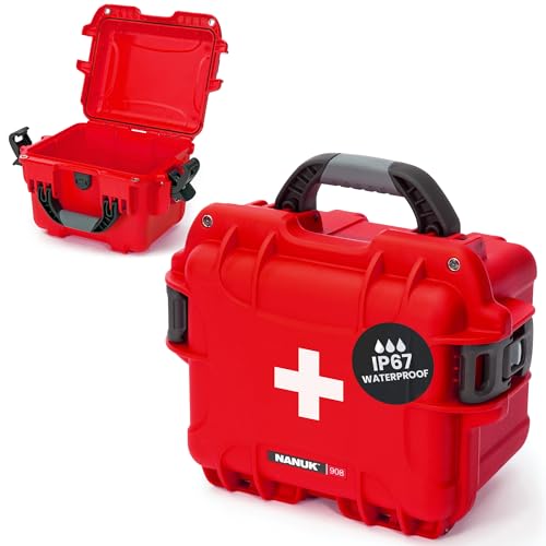 908 Waterproof First Aid Box Empty – Durable, Medical First Aid Organizer Case, IP67-Rated, Dustproof, Impact-Resistant, and Floats (9.5" x 7.5" x 7.5") – Red