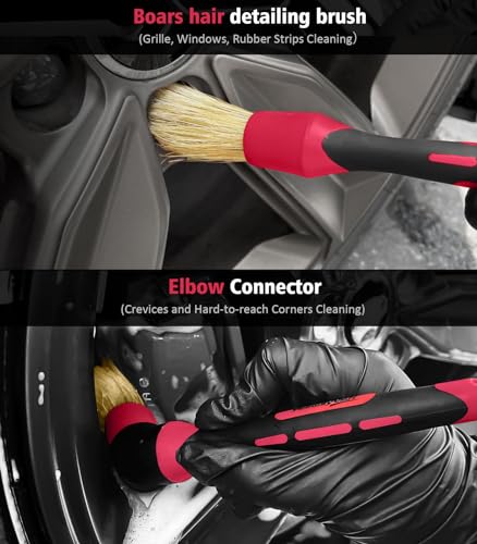 6PCS Motorcycle Cleaning Kit, Bendable Wheel Tire Brush,Black/Red - view 4
